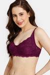 Rosaline Everyday Single Layered Non Wired 3/4th Coverage Sheer Lace Bra - Grape Wine — thumbnail 3